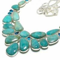 Amz 244b collier parure amazonite topaze bleue 15x20mm 75gr bijou ethnique argent 925