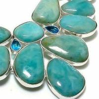 Amz 244e collier parure amazonite topaze bleue 15x20mm 75gr bijou ethnique argent 925