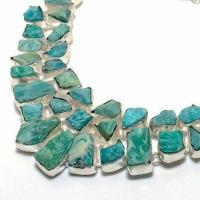 Amz 245b collier parure amazonite brutes 10x15mm 93gr bijou ethnique argent 925