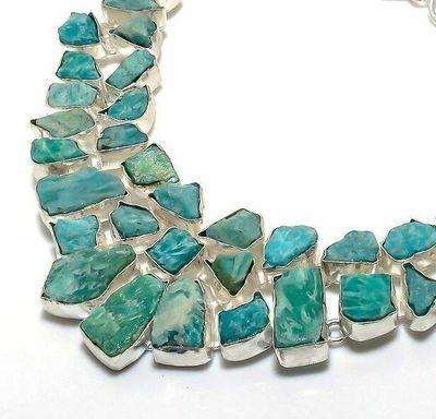 Amz 245b collier parure amazonite brutes 10x15mm 93gr bijou ethnique argent 925
