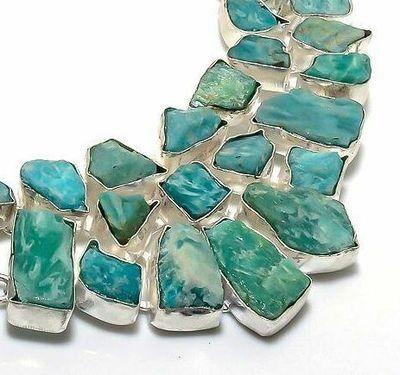 Amz 245c collier parure amazonite brutes 10x15mm 93gr bijou ethnique argent 925