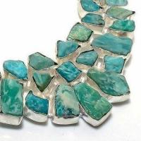 Amz 245c collier parure amazonite brutes 10x15mm 93gr bijou ethnique argent 925