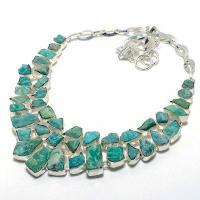 Amz 245d collier parure amazonite brutes 10x15mm 93gr bijou ethnique argent 925