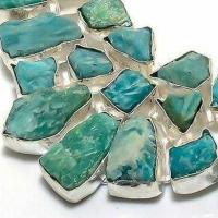 Amz 245e collier parure amazonite brutes 10x15mm 93gr bijou ethnique argent 925