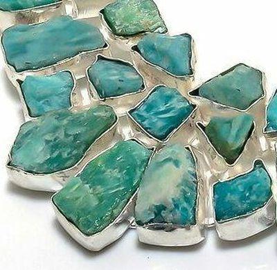 Amz 245e collier parure amazonite brutes 10x15mm 93gr bijou ethnique argent 925