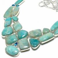 Amz 246b collier parure amazonite topaze bleue 15x20mm 98gr bijou ethnique argent 925