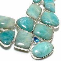 Amz 246c collier parure amazonite topaze bleue 15x20mm 98gr bijou ethnique argent 925