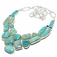 Amz 246d collier parure amazonite topaze bleue 15x20mm 98gr bijou ethnique argent 925