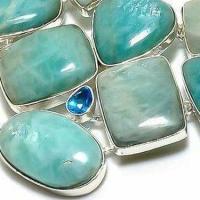 Amz 246e collier parure amazonite topaze bleue 15x20mm 98gr bijou ethnique argent 925