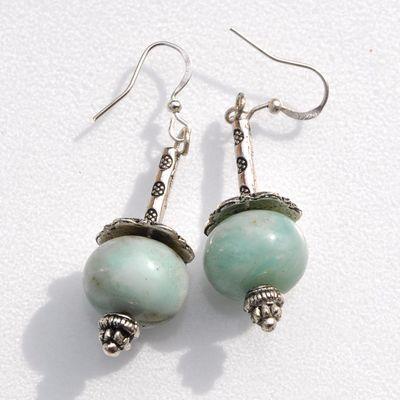 Amz 250b boucles oreilles amazonite aigue marine 11gr 15x10mm argent