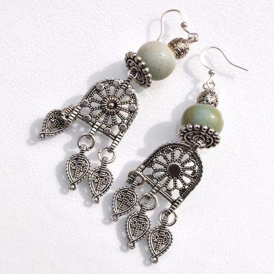 Amz 252c boucles oreilles amazonite aigue marine 21gr 15x10mm argent