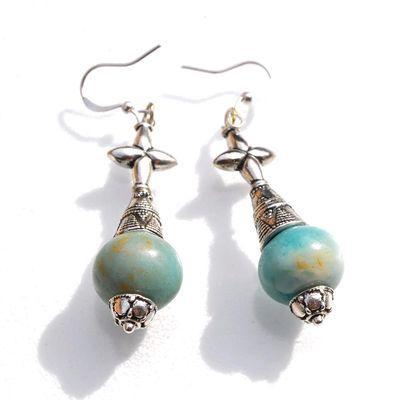 Amz 253a boucles oreilles amazonite aigue marine 13gr 15x10mm argent