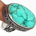 Bague chevaliere t61 15gr 30x20mm turquoise ethnique tibetaine vente bijou argent 925