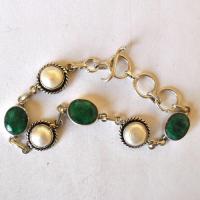 Bij 005 bracelet emeraude perles nacre 10x12mm 15gr argent 925 4