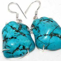 Boucles oreilles pendant 50mm 26gr 25x30mm turquoise vente bijou tibetain navajo argent