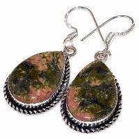 Boucles pendants oreilles2 unakite argent 926