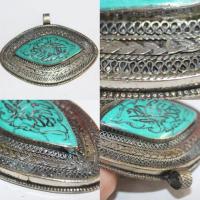 Bp 0011 pendentif afghan coranique intaille verset coran turquoise 1