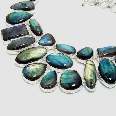 Col 067b collier parure labradorite argent 925 120gr