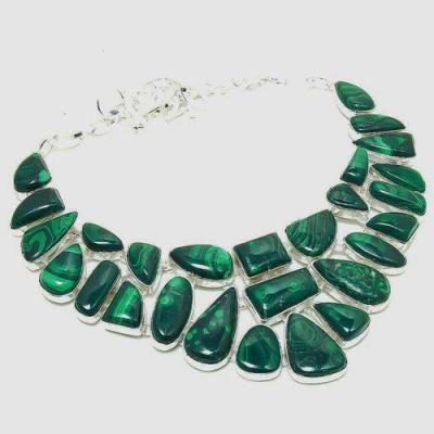 Col 069b collier parure malachite argent 925 130 gr