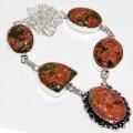 Collier parure sautoir unakite argent 926