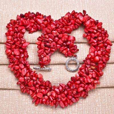 Cr 0200 collier parure corail nuggets 5x10mm 3x90cm 160 170gr ethnique 5