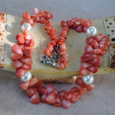 Cr 2046a collier corail rose perles nacre ethnique oriental achat vente bijoux 1