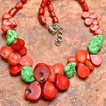 Cr 6374b collier 90gr sautoir parure corail rouge turquoise achat vente bijoux ethniques