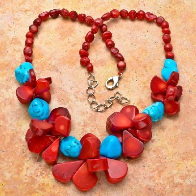 Cr 7533a collier 94gr sautoir parure corail rouge turquoise achat vente bijoux ethniques