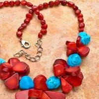 Cr 7533b collier 94gr sautoir parure corail rouge turquoise achat vente bijoux ethniques