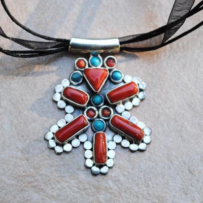 Cr 8807 pendentif collier corail turquoise achat vente bijou argent 925 2 