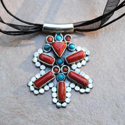 Cr 8807 pendentif collier corail turquoise achat vente bijou argent 925 2