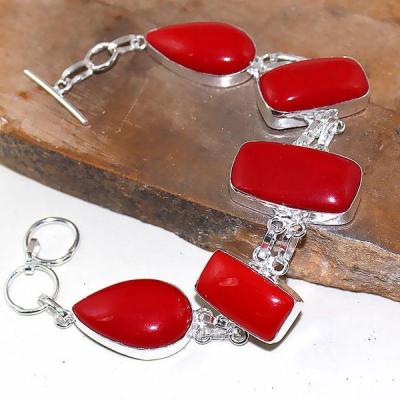 CRF-170 - Joli BRACELET en CORAIL Rouge - 5 cabochons 15 x 27 mm - monture argent 925 - 165 carats - 33 gr