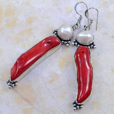 Crf 200b boucles pendants oreilles corail rouge perle bijoux argent 925 achat vente