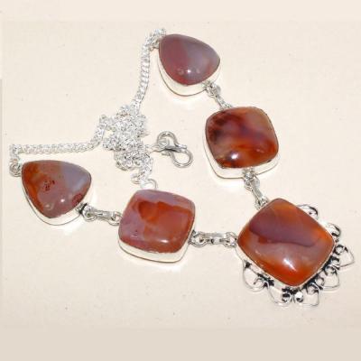 CRN-159 - COLLIER, SAUTOIR, PARURE  5 grosses CORNALINES  Oranges polies - argent 925 - 245 carats - 49 gr