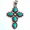 Croix chetienne chaine turquoise 25x30mm bijou argent 925 