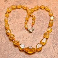 Ct 0014a collier parure sautoir perles de citrine dorees achat vente argent 925