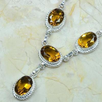 CT-0048 - Joli  COLLIER, PARURE, SAUTOIR avec 6 CITRINES dorées - 140carats - 28 gr