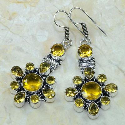 Mini boucles oreilles dormeuses pierre Citrine facettée argent 925