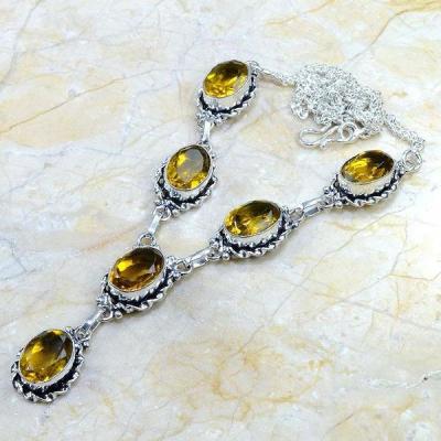 CT-0060 - Joli  COLLIER, PARURE, SAUTOIR avec 6 CITRINES dorées - 146,5carats - 29,3 gr