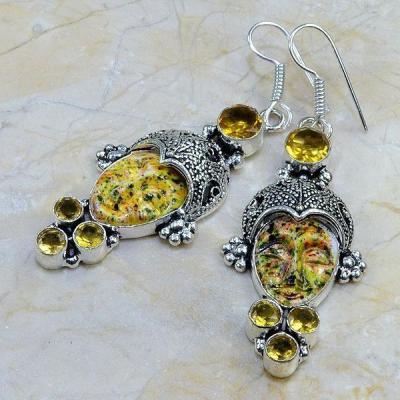 Ct 0061c boucles pendants oreilles bouddha citrine jaspe argent 925 achat vente 1