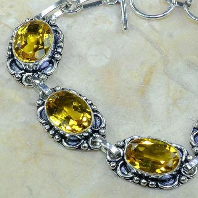 CT-0063 - Joli BRACELET 20 cm en argent 925 avec 5 CITRINES dorées - 112,5 carats - 22,5 gr