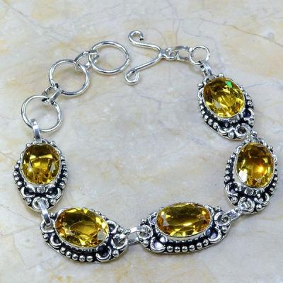 CT-0064 - Joli BRACELET 20 cm en argent 925 avec 5 CITRINES dorées - 118,5 carats - 23,7 gr