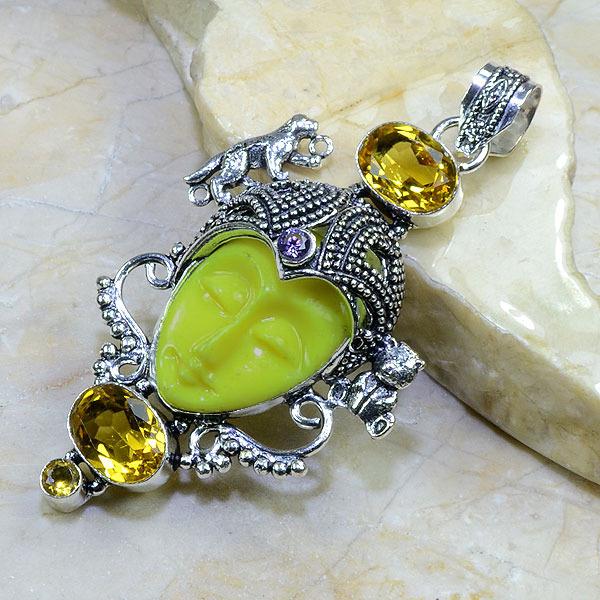 Ct 0081a pendentif pendant citrine doree bouddha jade argent 925 bijoux achat vente
