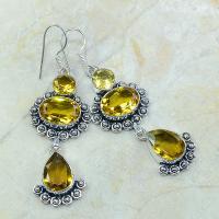 Ct 0115a boucles pendants oreilles citrine doree argent 925 achat vente bijoux