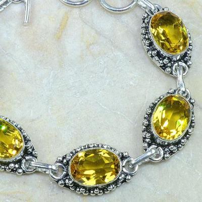 CT-0121 - Joli BRACELET 20 cm en argent 925 avec 5 CITRINES lemon citron dorées - 122 carats - 24,4 gr