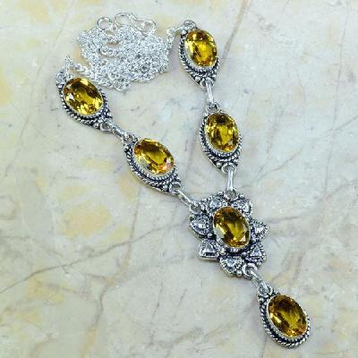 CT-0133 - Joli  COLLIER, PARURE, SAUTOIR avec 6 CITRINES dorées - 162 carats - 32,4 gr