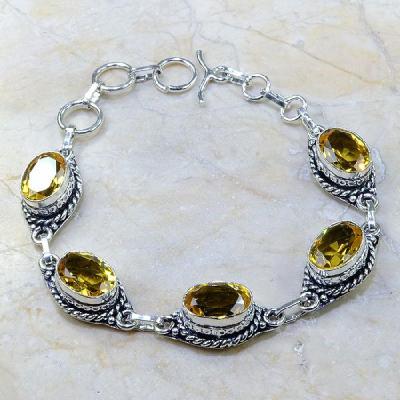 CT-0137 - Joli BRACELET 20 cm en argent 925 avec 5 CITRINES Lemon Citron - 190 carats - 38 gr