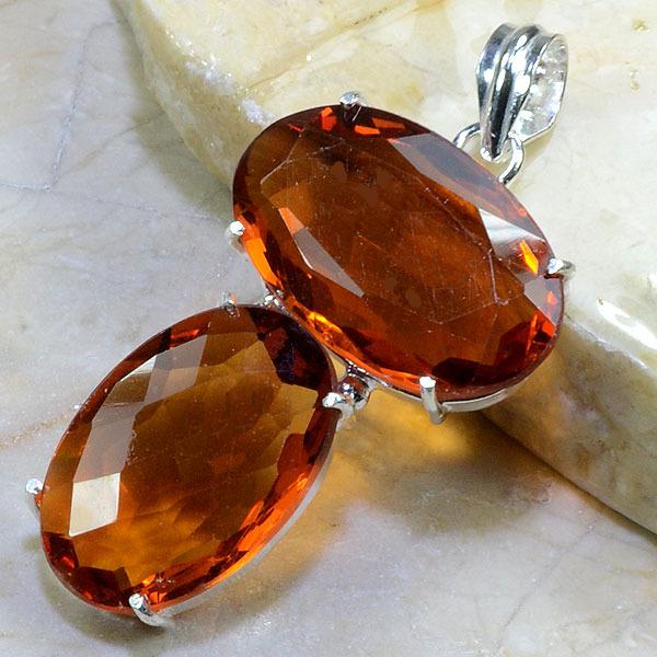 Ct 0154b pendentif pendant pierre taillee citrine orange madere argent 925 bijoux achat vente