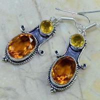 Ct 0161b boucles pendants oreilles citrine doree achat vente argent 925