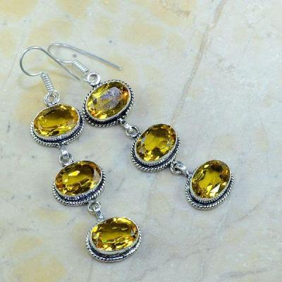 Ct 0163b boucles pendants oreilles citrine doree argent 925 achat vente bijoux